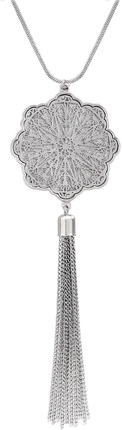 Long Necklaces For Woman Disk Circle Pendant Necklaces Tassel Fringe Necklace Set Statement Pendant