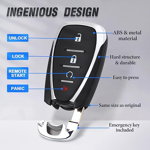 Miniatura 5 de Keyles - Funda de repuesto para llave de automóvil con llave de emergencia sin cortar, 4 botones para Chevrolet Cruze Traverse Volt Bolt Equinox