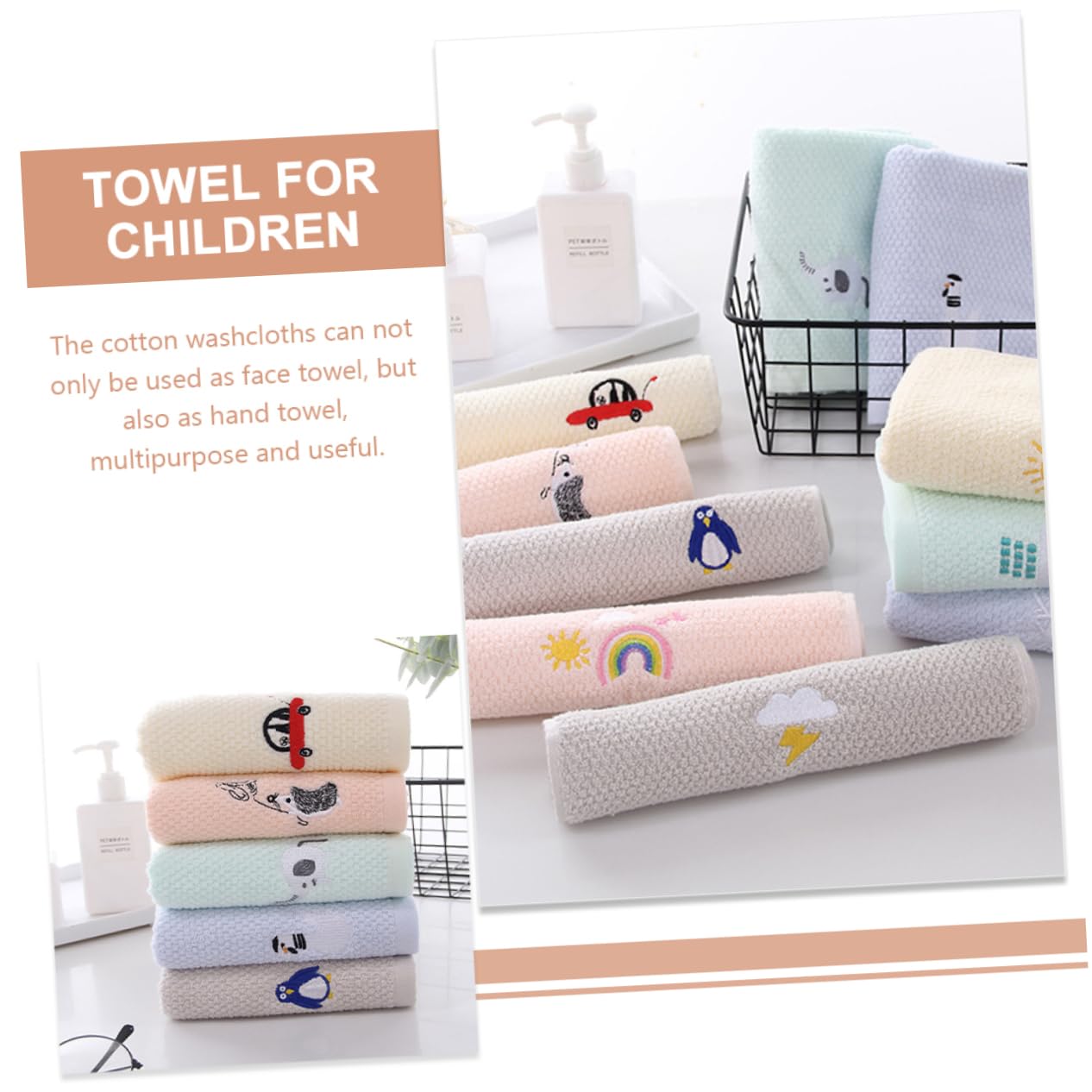 TOVINANNA 5pcs Cotton Boy Girl Face Towels Soft Absorbent Washcloths for Boy Girl Multipurpose Hand Towels for Showers and Special Occasions