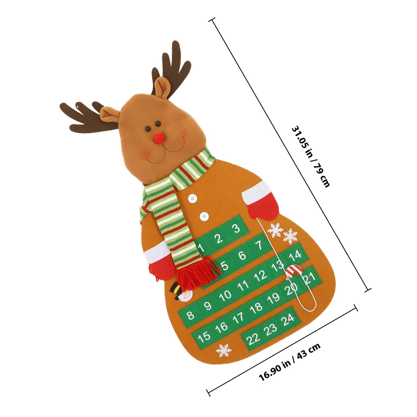 Calendario Dell’Avvento in Feltro da Appendere a Forma di Renna con Tasche Numerate per Decorazione Porta D’Ingresso Decorazioni Natalizie per Feste Tradizione Conto alla