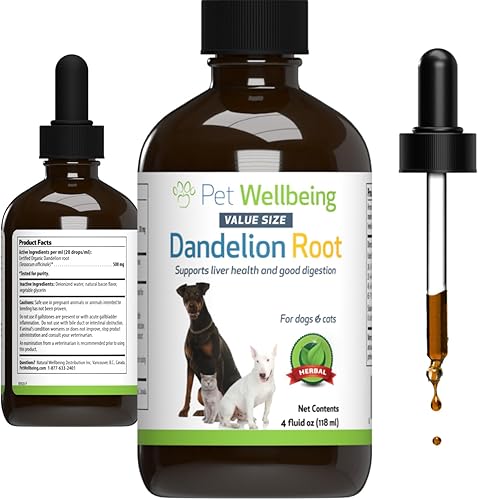 Pet Wellbeing Raíz de diente de león para perros y gatos - Hígado, digestivo, cardiovascular, apoyo para el azúcar en la sangre, suplemento herbario