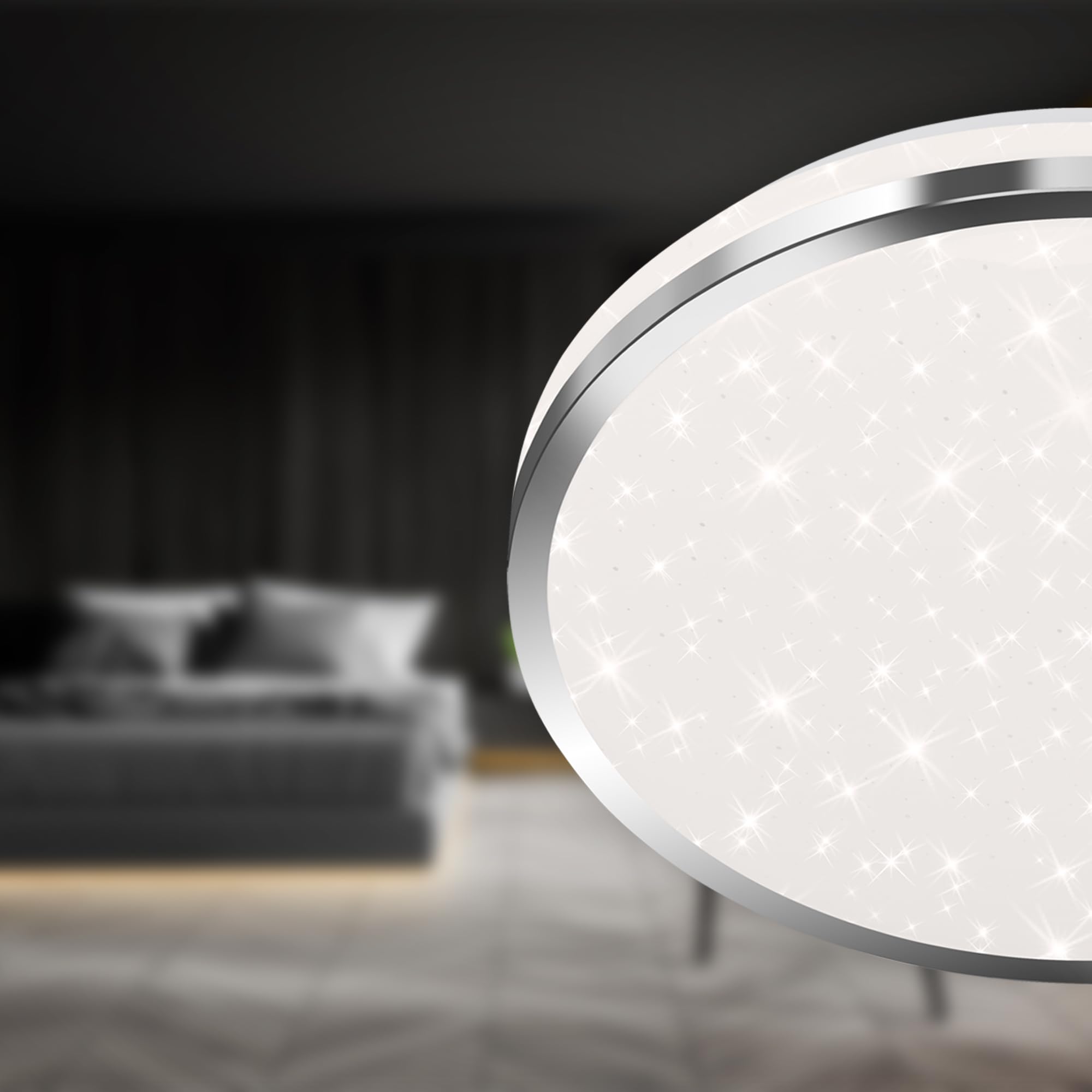 Briloner Leuchten - Luz de techo LED, luz de baño, lámpara de baño con decoración de estrellas, IP44, 12 vatios, 1.200 lúmenes, 4.000 kelvin, blanco cromado, 280x70mm (diámetro x altura)