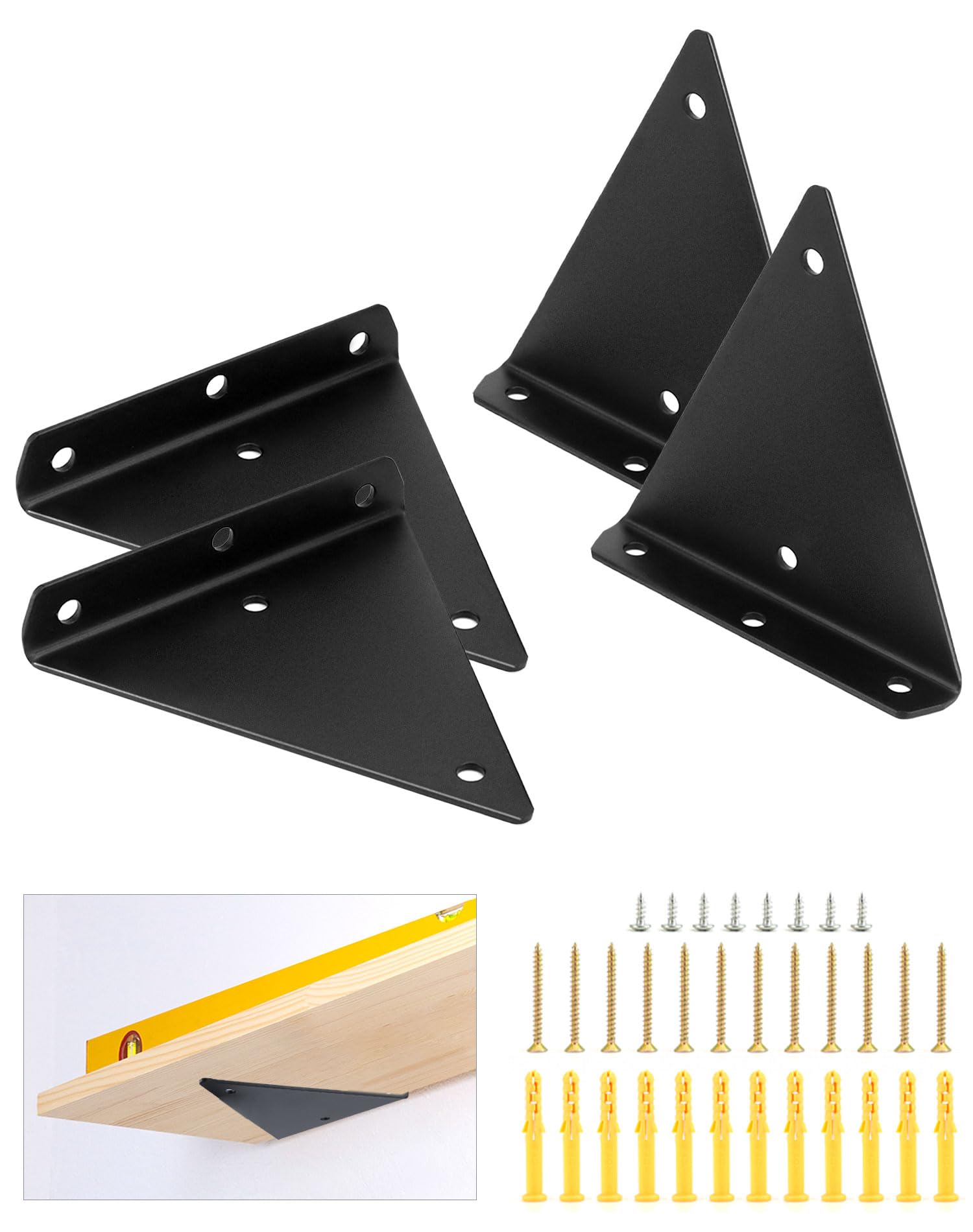 QWORK® 4 Pack Black Floating Shelf Bracket, Wall Mounted Triangle Support Hidden Shelf Bracket with Mounting Screws - Image 3
