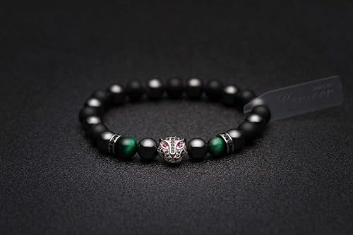Miniatura 3 de Karseer Pulsera con dije de pantera negra, cristales de piedra natural y hematita magnética, regalo de joyería de animales espirituales para hombres