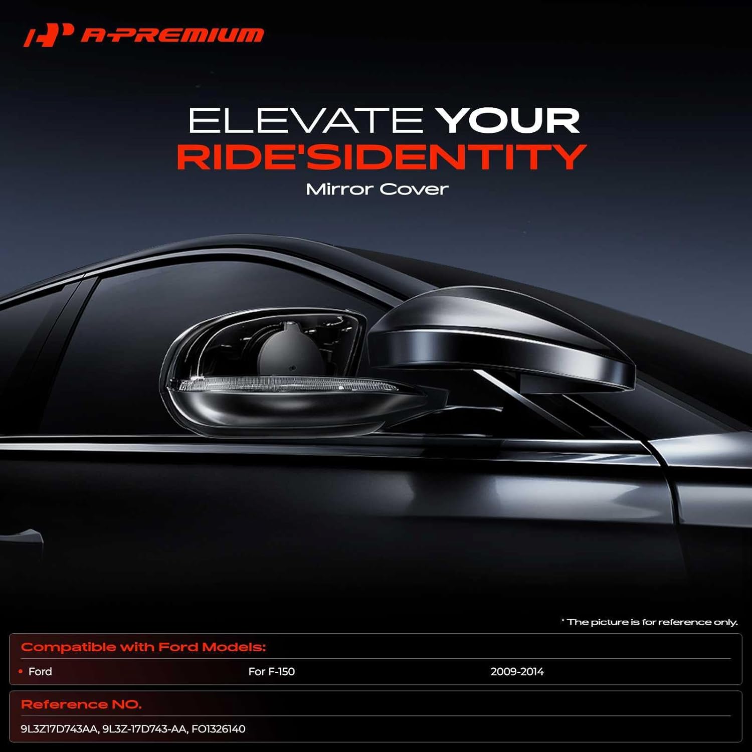A-Premium Driver Side Rearview Mirror Cover Cap - Compatible with Ford F-150 F150 2009-2014 - Textured Black