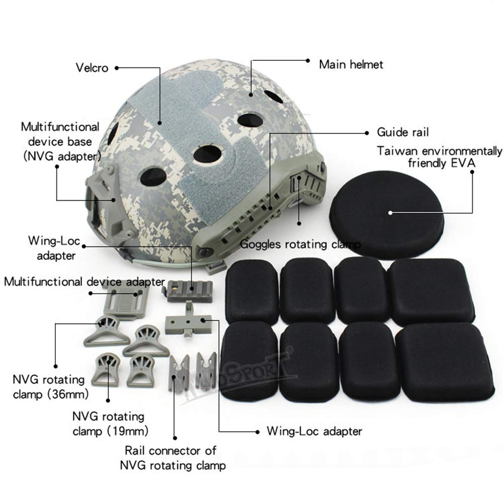Casque Militaire SWAT Fast Airsoft Type PJ avec Visière et Lunettes NVG pour Paintball CS