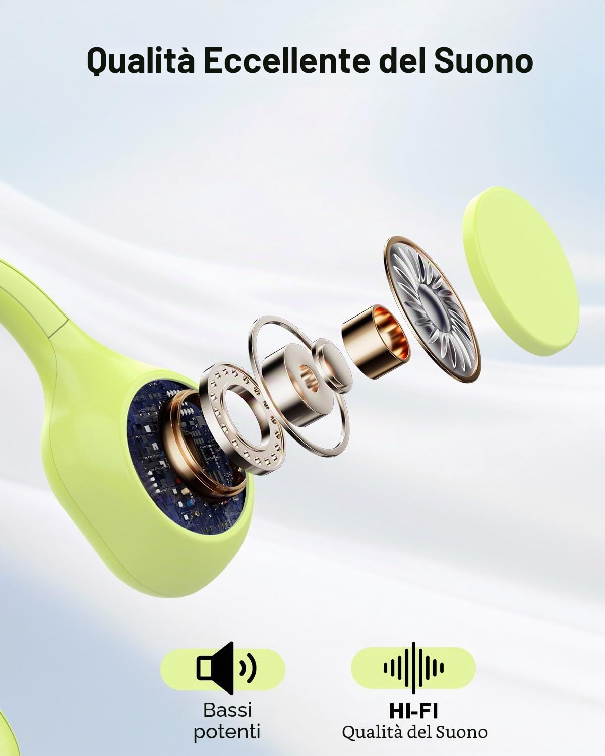 ANSTEN Cuffie Conduzione Ossea, 2025 Auricolari Conduzione Ossea Bluetooth 5.3, Ricarica Rapida USB-C, IPX5 Impermeabile, Cuffie Sportive Open Ear per Running, Sport, Ciclismo e Fitness(Verde)