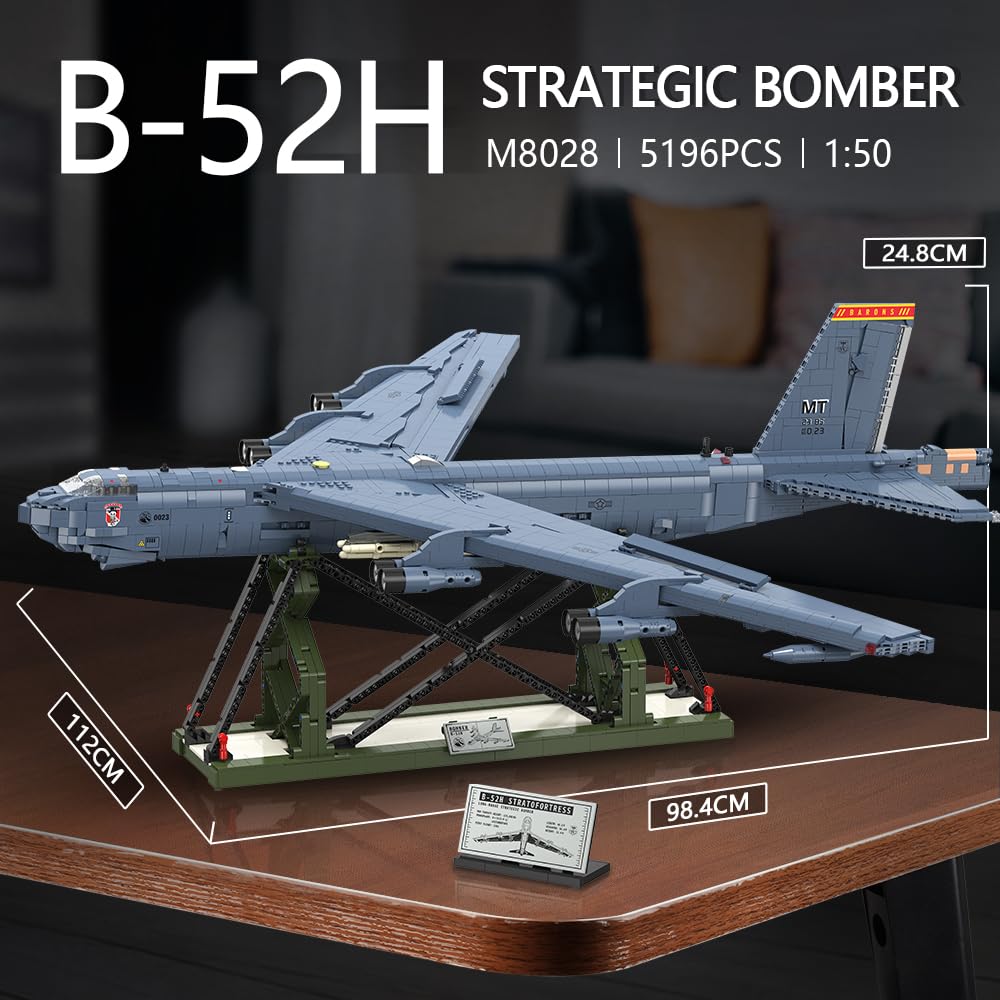 MISINI M8028 1:50 B-52H Stratofortress Bomber Klemmbausteine Bausatz, Große MOC Militärflugzeug Modell mit Stand, Sammlergrade Armee Flugzeug Geschenk für Militärfans und Erwachsene-5196 Stück
