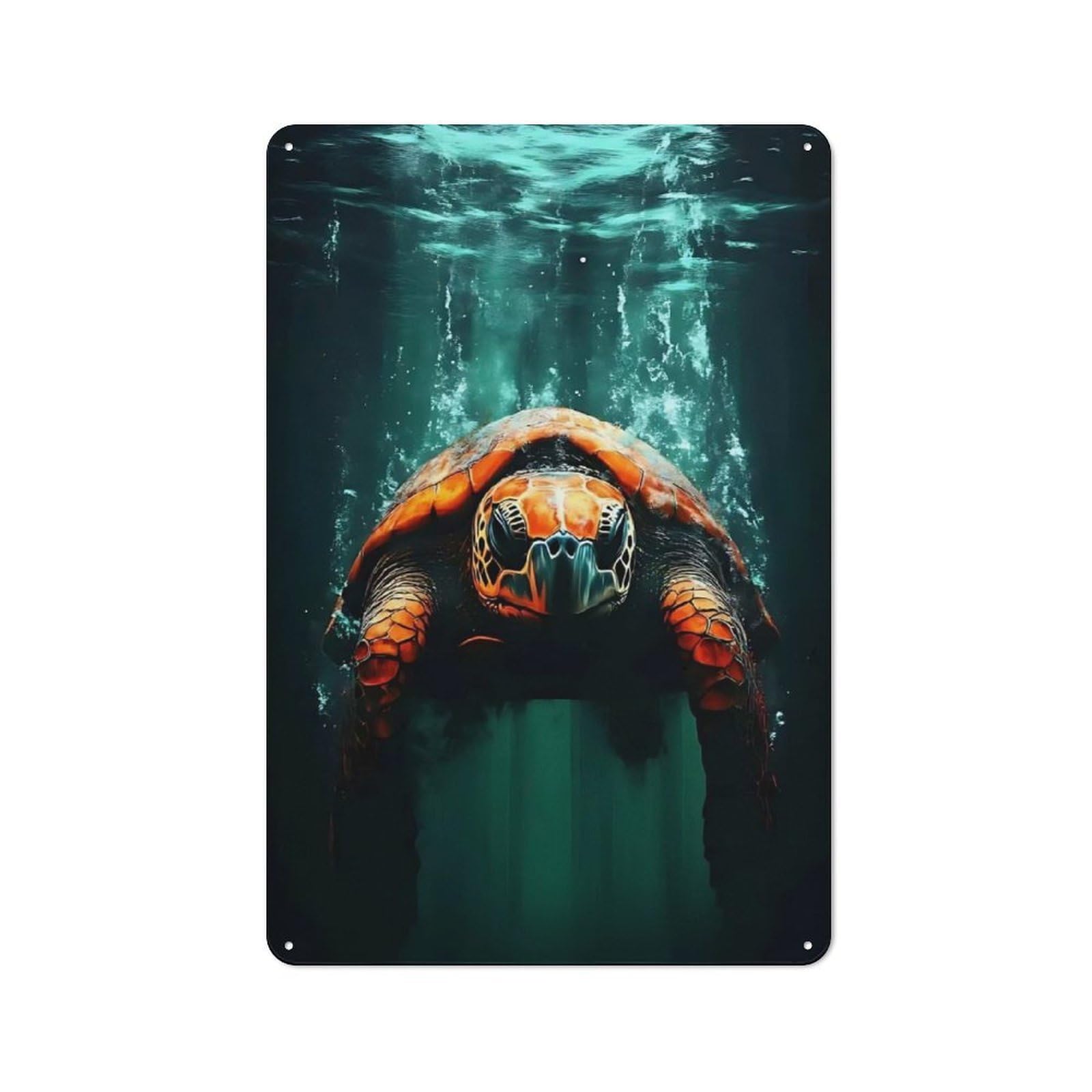 Sea Turtle Underwater Metal Wall Sign 30x20cm, Clean Industrial Loft Wall Plaque for Workspace, Cafe, Hallway Or Garage