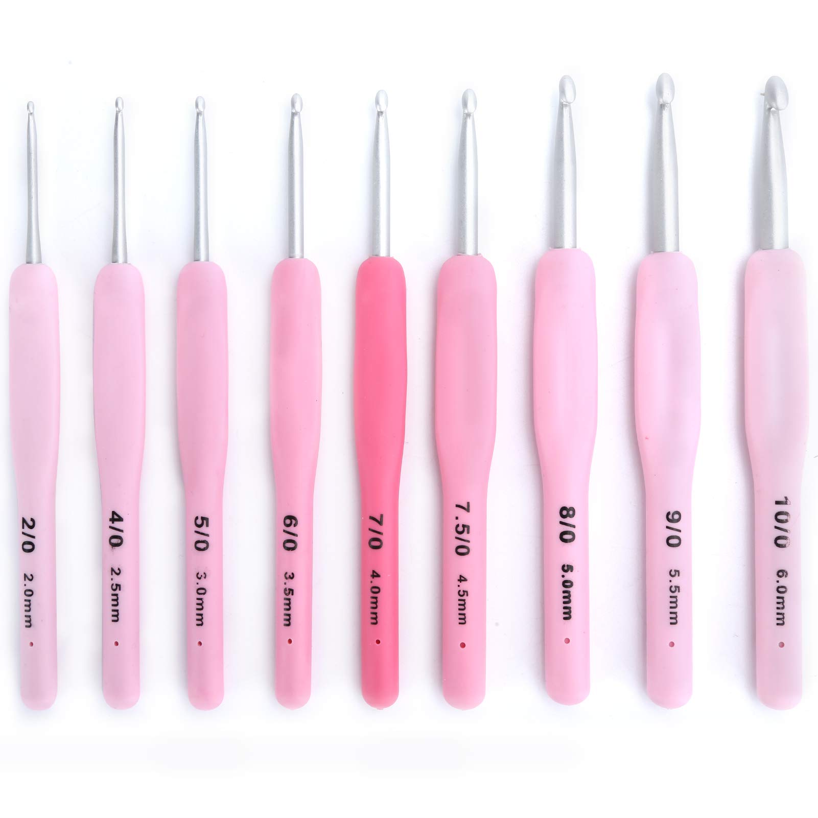 Set Di 9 Uncinetti Per Maglieria Con Manico Morbido Ergonomico - Misure Da 2.0 Mm A 6.0 Mm - Argento/Rosa - Kit Accessori Per Lana E Cotone