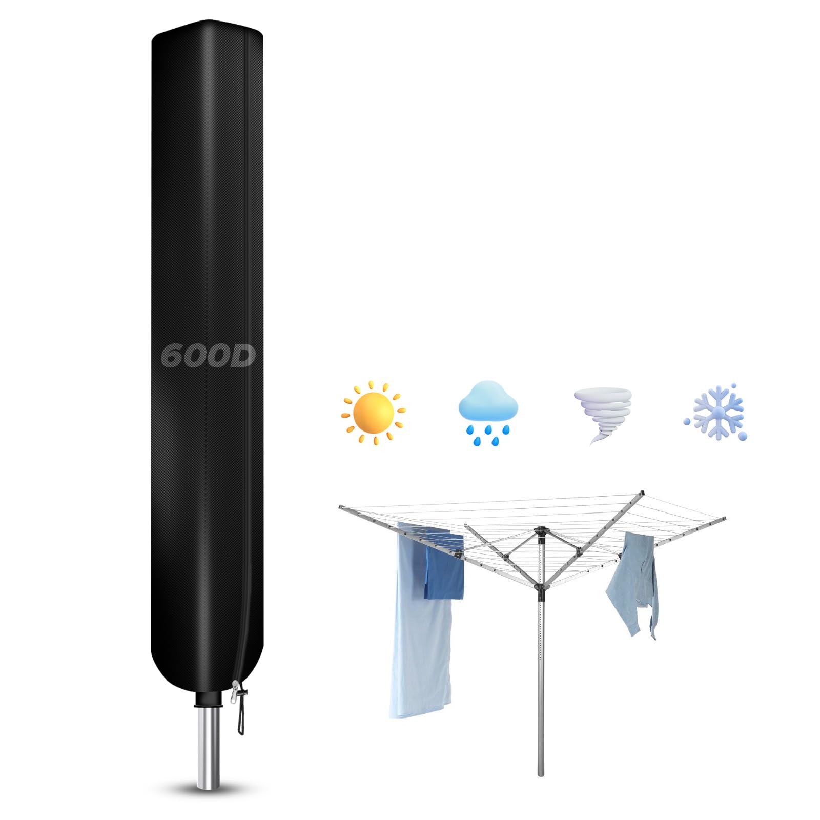 YedZen Rotary Washing Line Cover with Full Zip, 600D Oxford Fabric, 3 Sizes