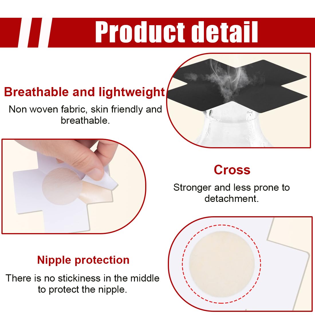 10 Paires Cache-Tétons Auto-Adhésifs en Forme de Cœur et de Croix, Invisibles et Fins, Sexy Nipple Covers pour Femmes et Filles Noir et Rouge