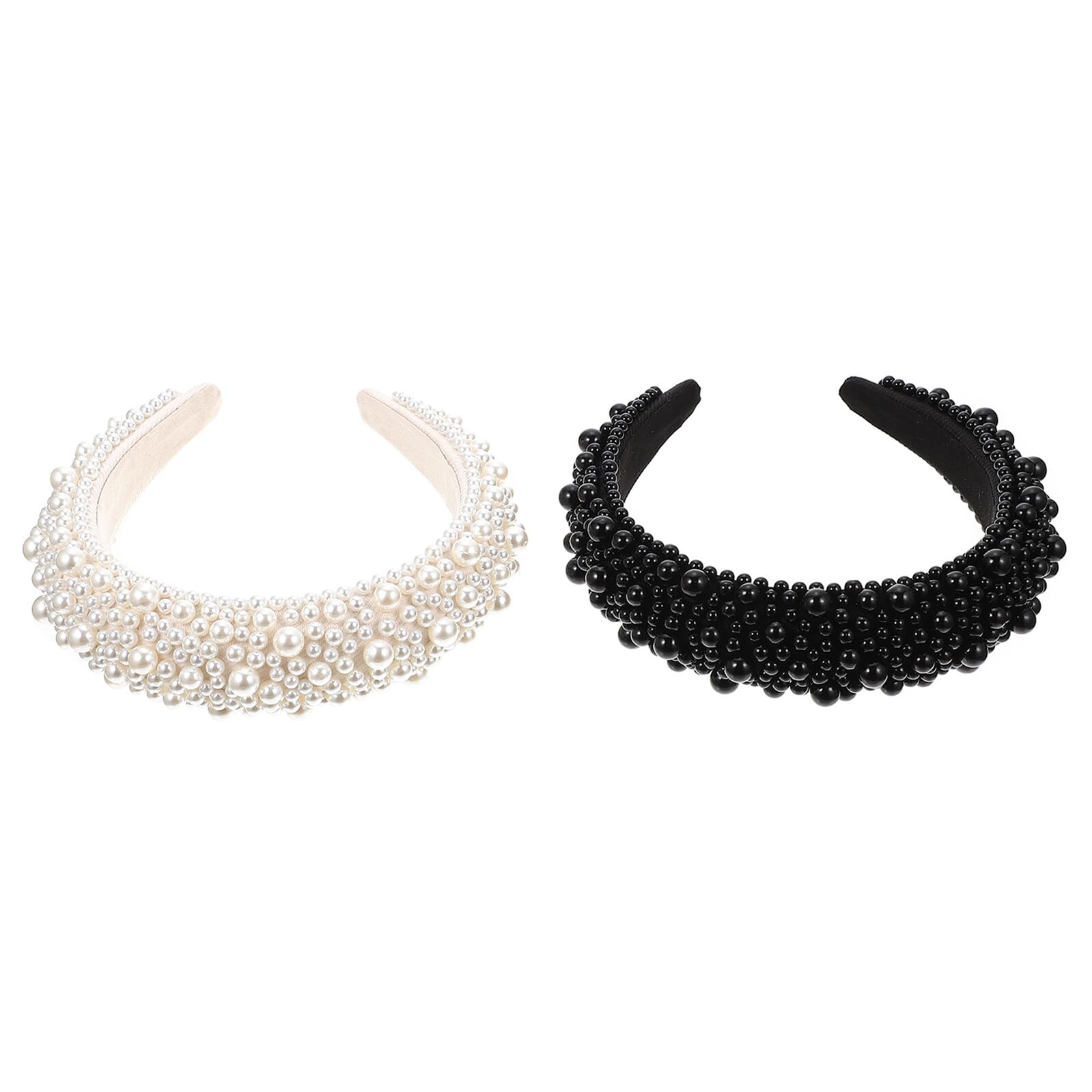 VALICLUD 2 pezzi Fascia per Capelli con Perle Elegante e Spessa in Spugna Morbida Nero e Accessori Moda per Donna e Ragazza Cerchietti Decorativi Raffinati e Comodi