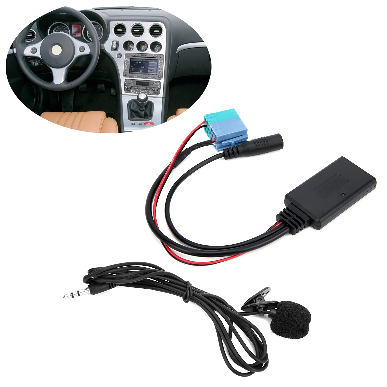 Akozon Mikrofonadapter, DC 12V Automikrofonadapter Bluetooth 5.0 Auto Auxiliary Audiokabel Ersatz für Grande Punto