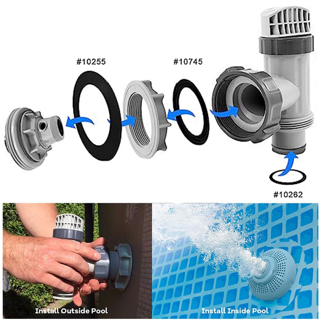 Amacoam Pool O-Oring do basenów Intex, gumowe pierścienie uszczelniające, podkładki okrągłe, 6-częściowy zestaw uszczelek gumowych O, część zamienna do części basenu Intex 10747, 25006, 25010, 28633,