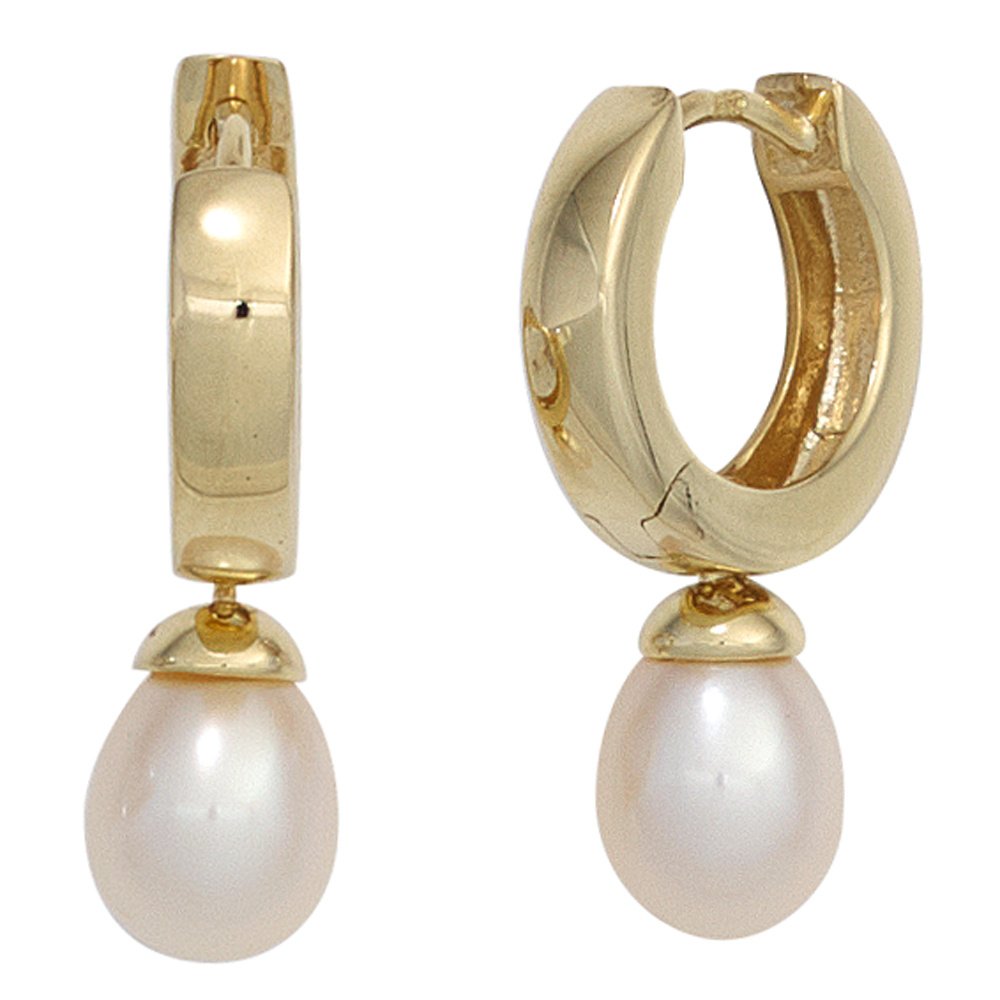 Jobo Damen-Creolen aus 8 Karat 333 Gold mit Perlen Tropfen