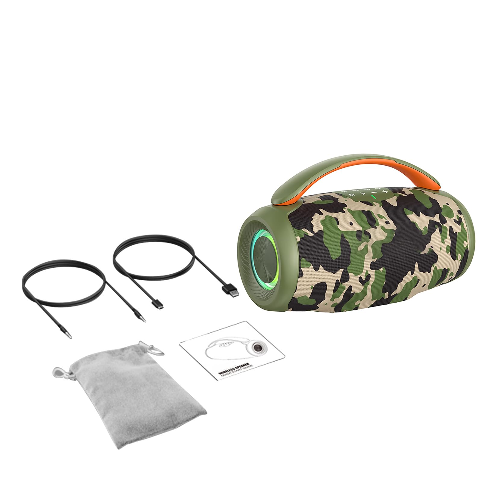 Ausla Altoparlante BT Altoparlante Wireless Portatile 50W con Luci BT 5.3 RGB Batteria da 6000mAh Stereo per Bassi Profondi per Uso Esterno per Feste in Casa (Camuffare)