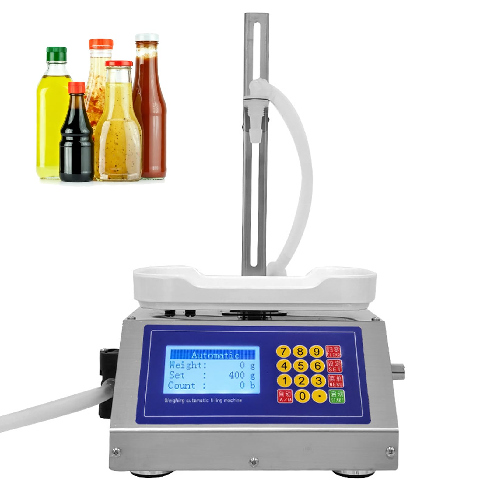 Máquina de llenado de líquidos, llenadora de botellas con bomba peristáltica con pantalla LCD, altura ajustable, sistema de pesaje para aceite, agua, jugo, capacidad de 8 g-3 kg