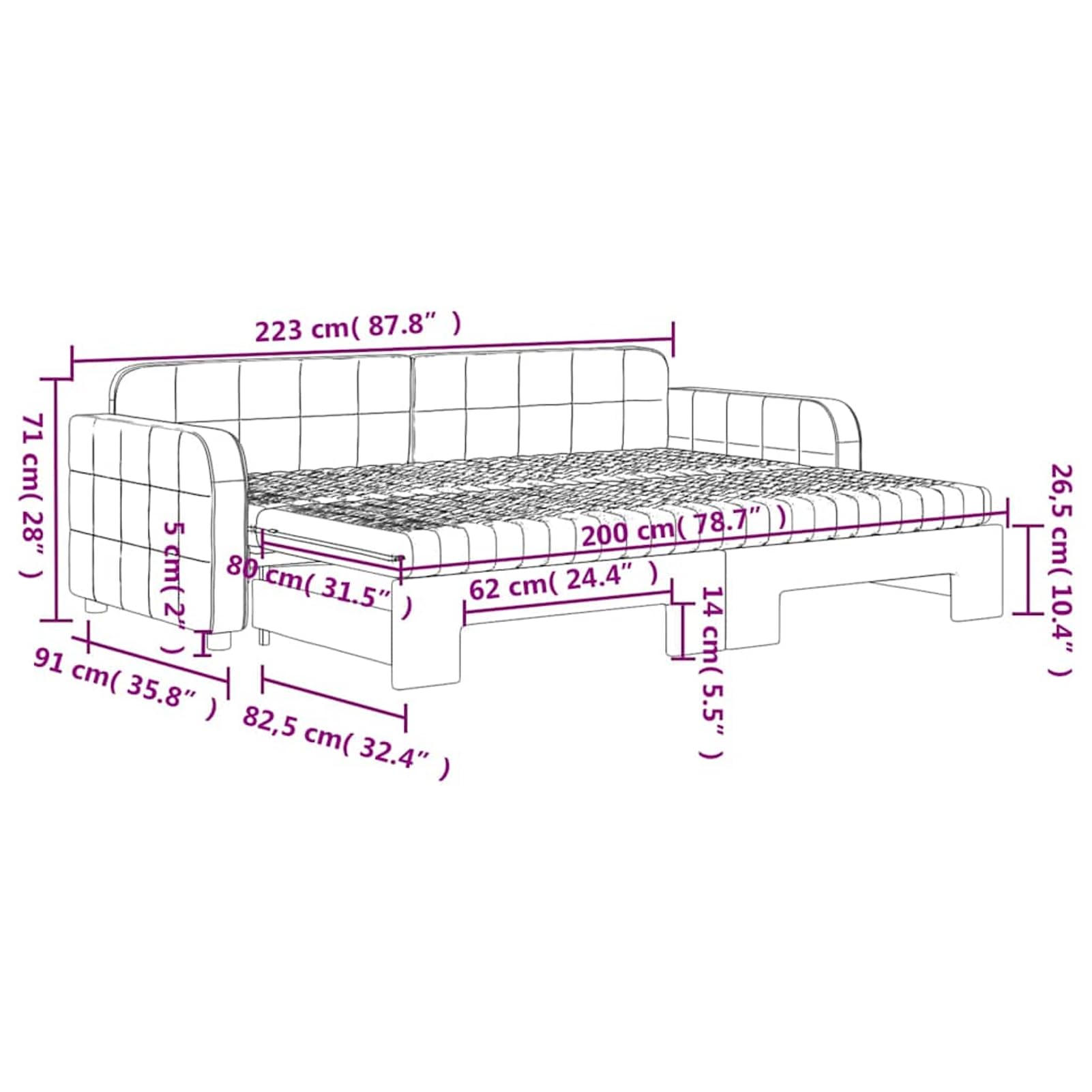 Cama Sofá 2-en-1 Plegable con 2 Colchones de Espuma (80 x 200 cm), tapizada en Terciopelo Negro (100% poliéster), Estructura de Madera y Metal, Ideal para Salón o Dormitorio de Invitados