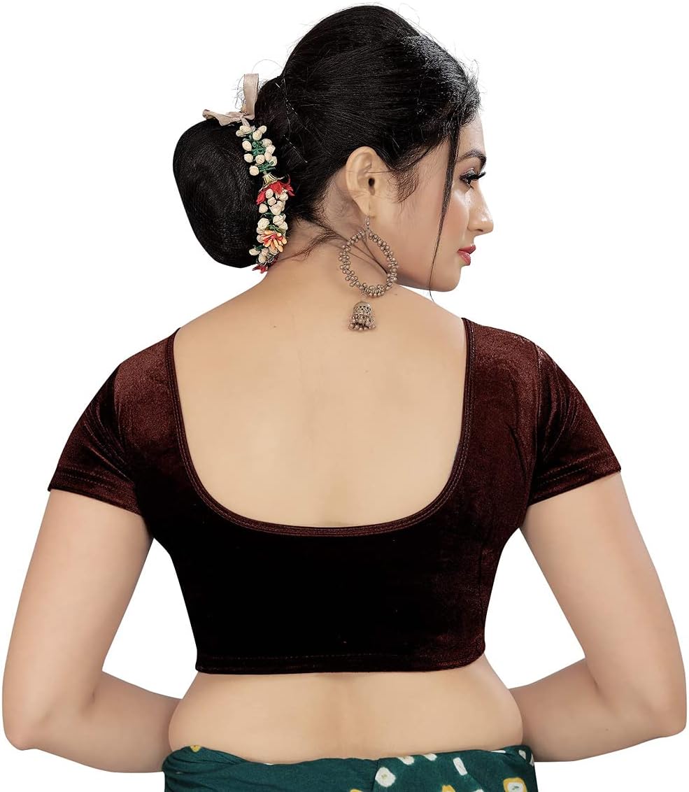 themilestocks Women's Velvet Blouses Readymade Gold Stretchable Saree Crop Top Choli Free Size Sparkling - Image 2