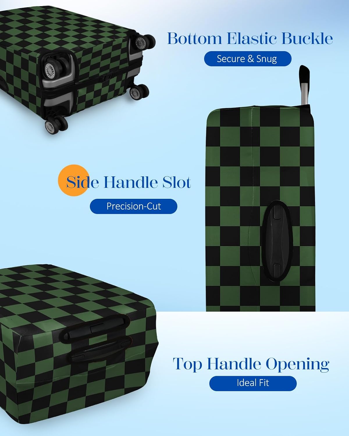 Slohif Dark Green Checkered Luggage Cover with Storage Pocket 28-30 inch