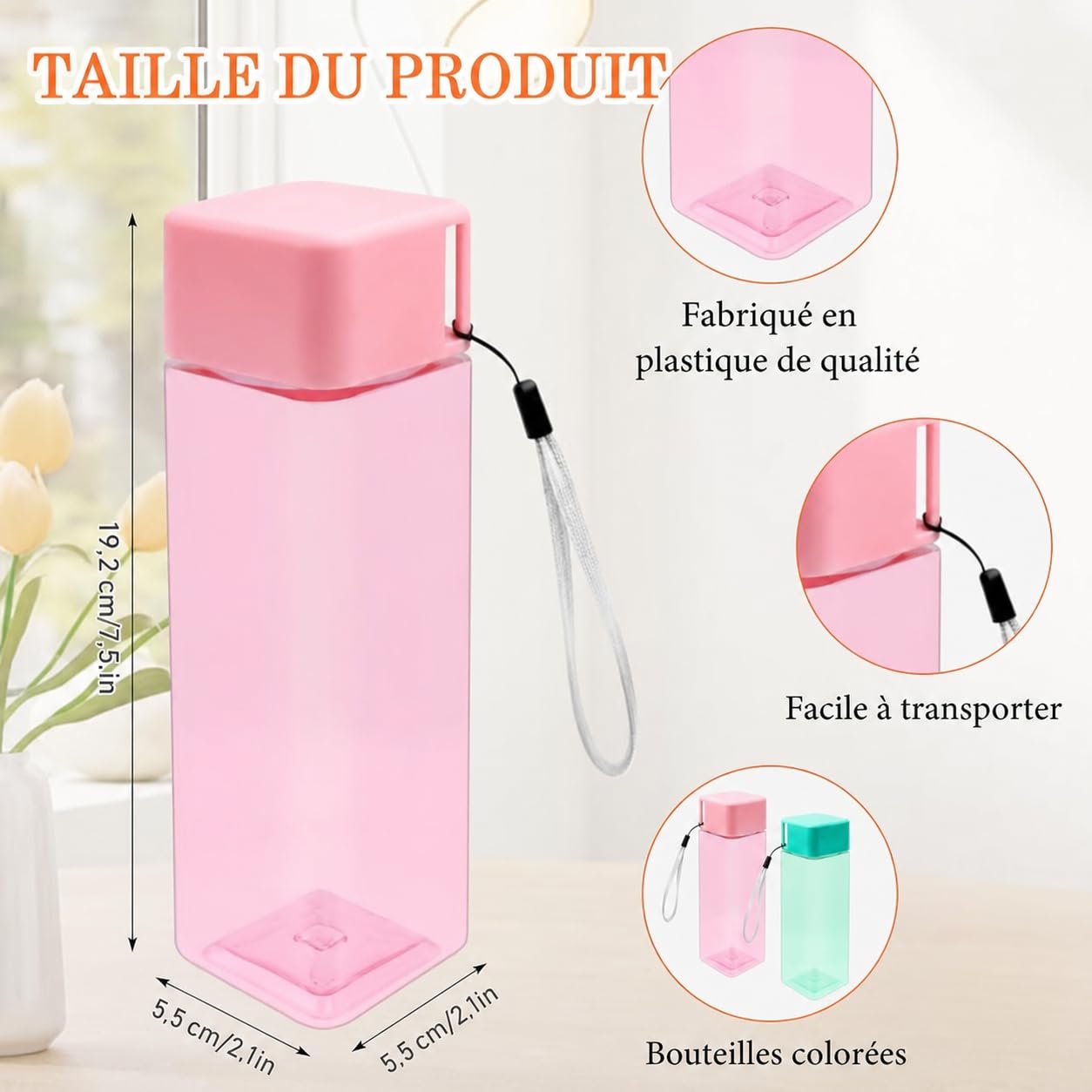 Lot de 20 Plastique Gourdes d’Eau 500ml pour Enfants – Bouteilles de Sport Réutilisables en Plastique avec Anse, Anti-Fuite, pour École, Salle de Sport, Activité Extérieure, Voyage