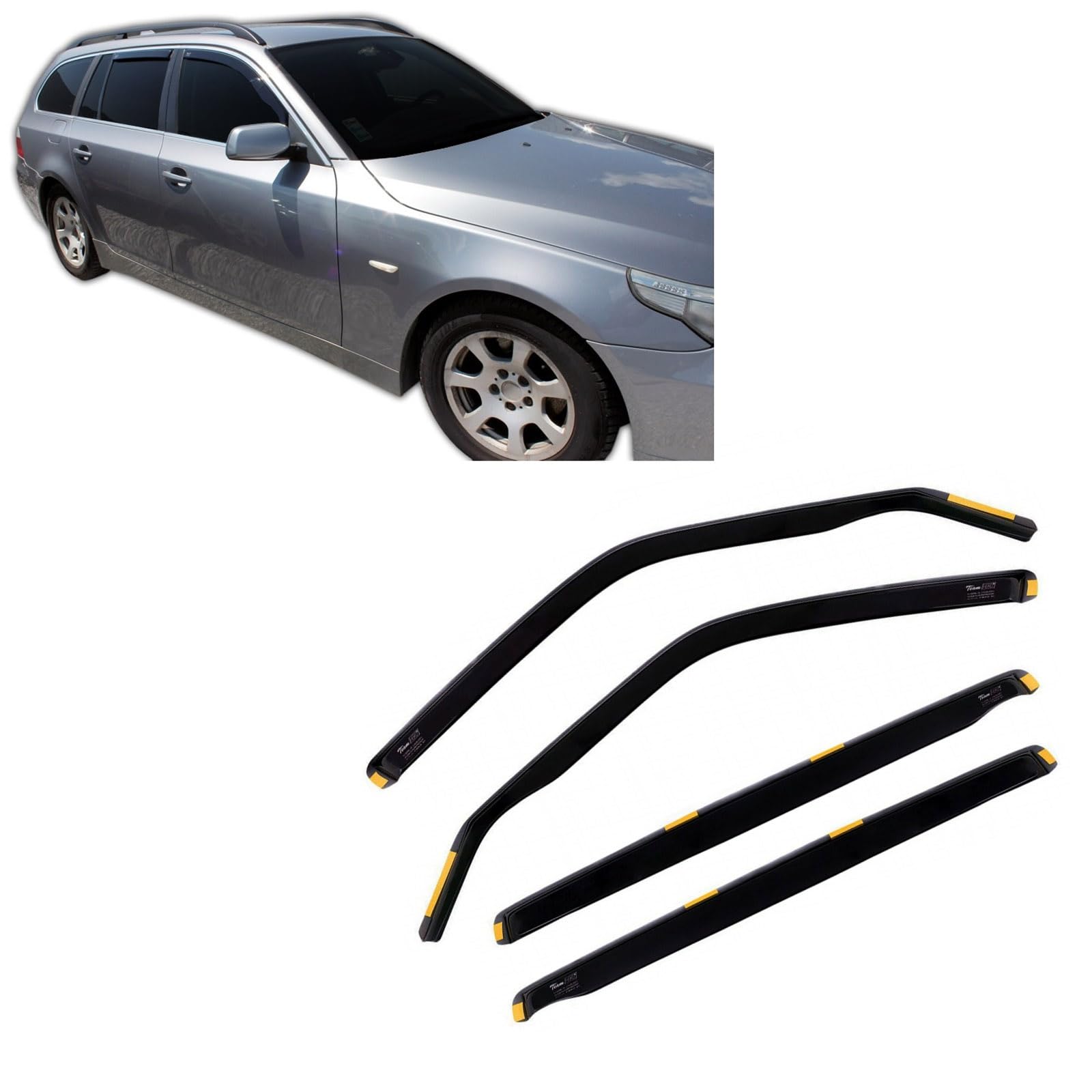 J&J AUTOMOTIVE Windabweiser passend für BMW 5 Series E61 2003-2010 4tlg, Heko Regenabweiser Vorne Hinten Getönt Dunkel Passform