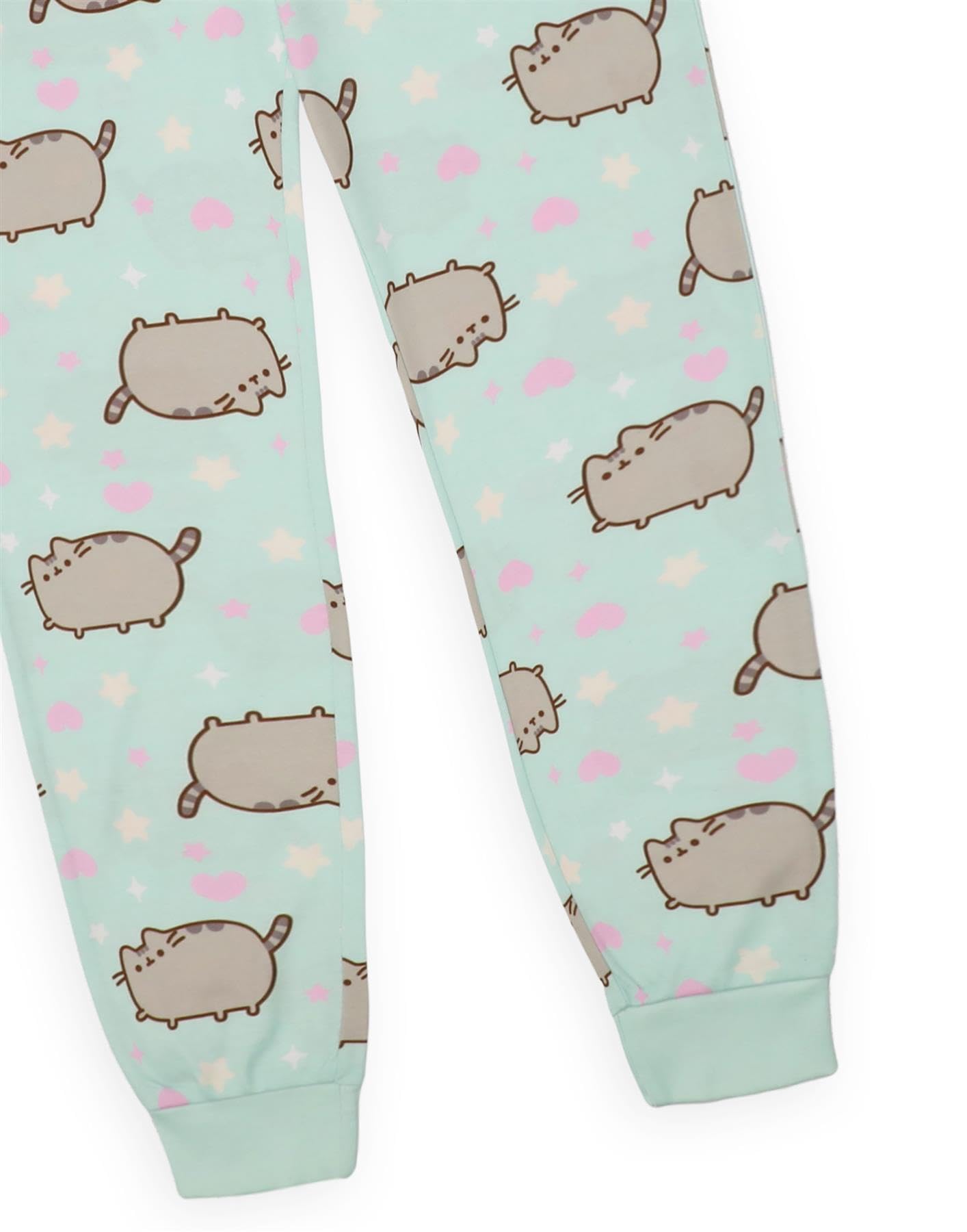 Pusheen Komplet piżam dziewczęcych zielona odzież domowa T-shirt krótki rękaw spodnie długie nogawki nadruk