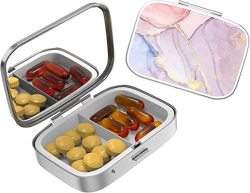 Bonito pastillero pequeño para bolsillos y bolsos, elegante pastillero es un gran regalo, organizador de medicamentos de viaje de 2 compartimentos