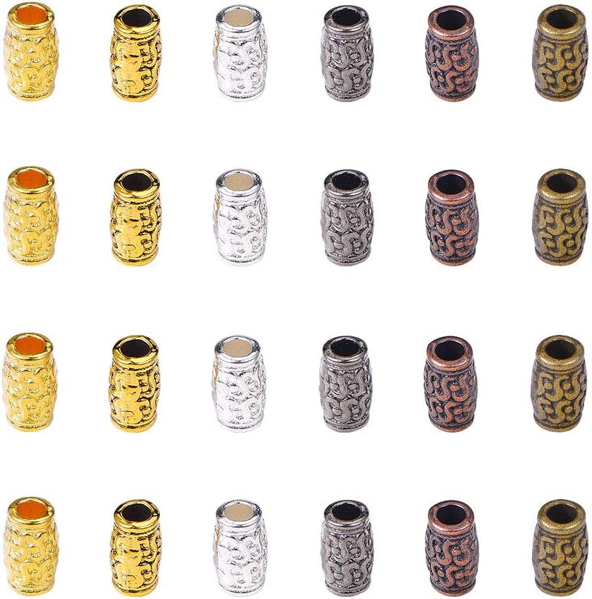 PH PandaHall 180pcs 6 Color Column Spacer Beads Tibetan Filigree Tube Metal Spacers for Bracelet Necklace Jewelry Making, Hole: 3.5mm
