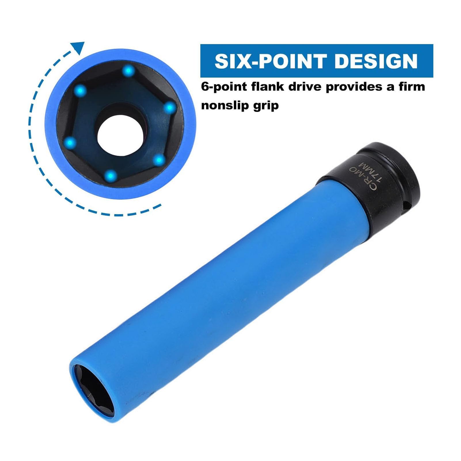 Generic Zestaw 3 nasadek udarowych 1/2 cala, 17 mm, 19 mm, 21 mm, metryczne nasadki do nakrętek kół ze stali CrMo o cienkich ściankach, z kolorowymi osłonami ochronnymi
