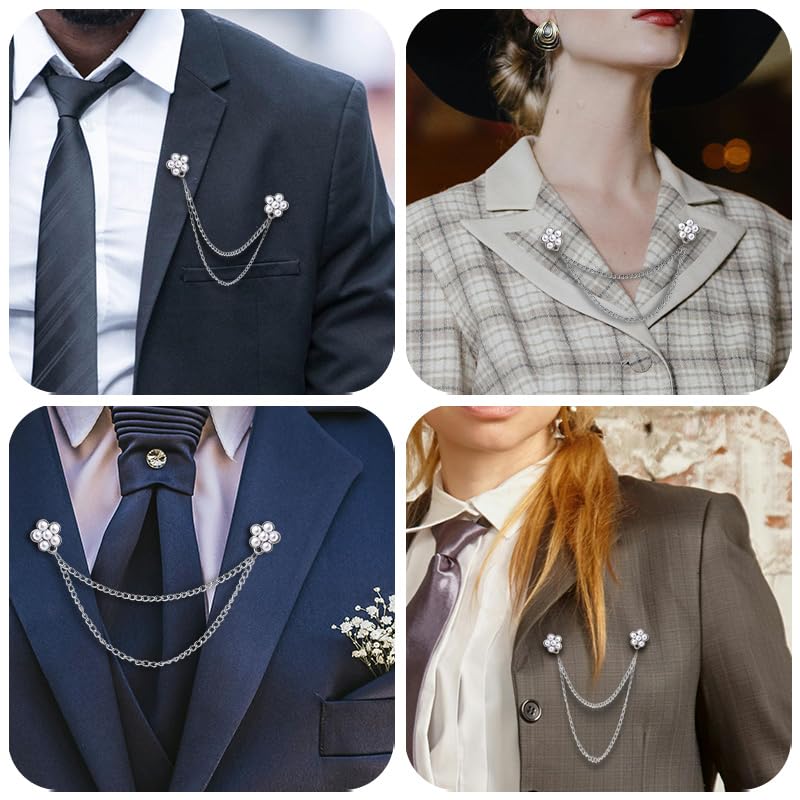 Image of Pearl Brooch Pins Tassel Chain Brooch Collar Pins Lapel Pins for Men Women Dress Shirt Collar Chain Suit Collar Brooch Hanging Chain Lapel Pin for Men Suits Tuxedo Shirt Accessories