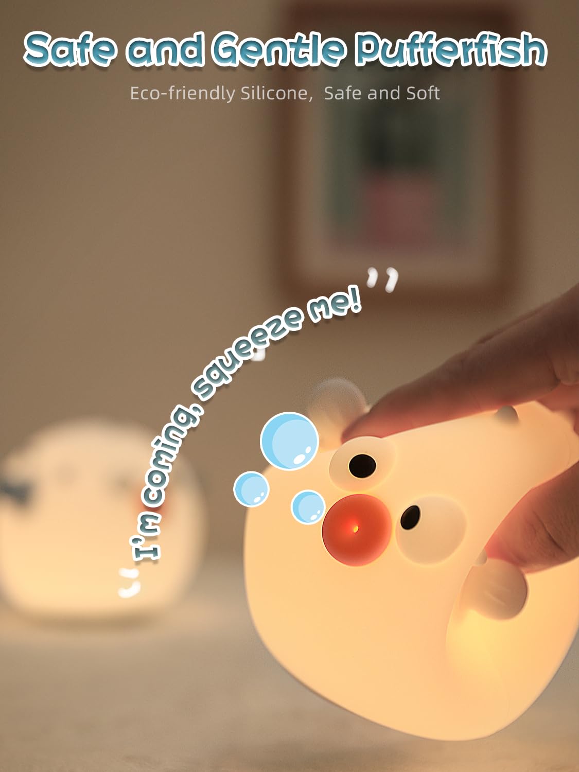 Wrischan Night Light for Kids Cute Pufferfish Silicone Night Lights - Image 4
