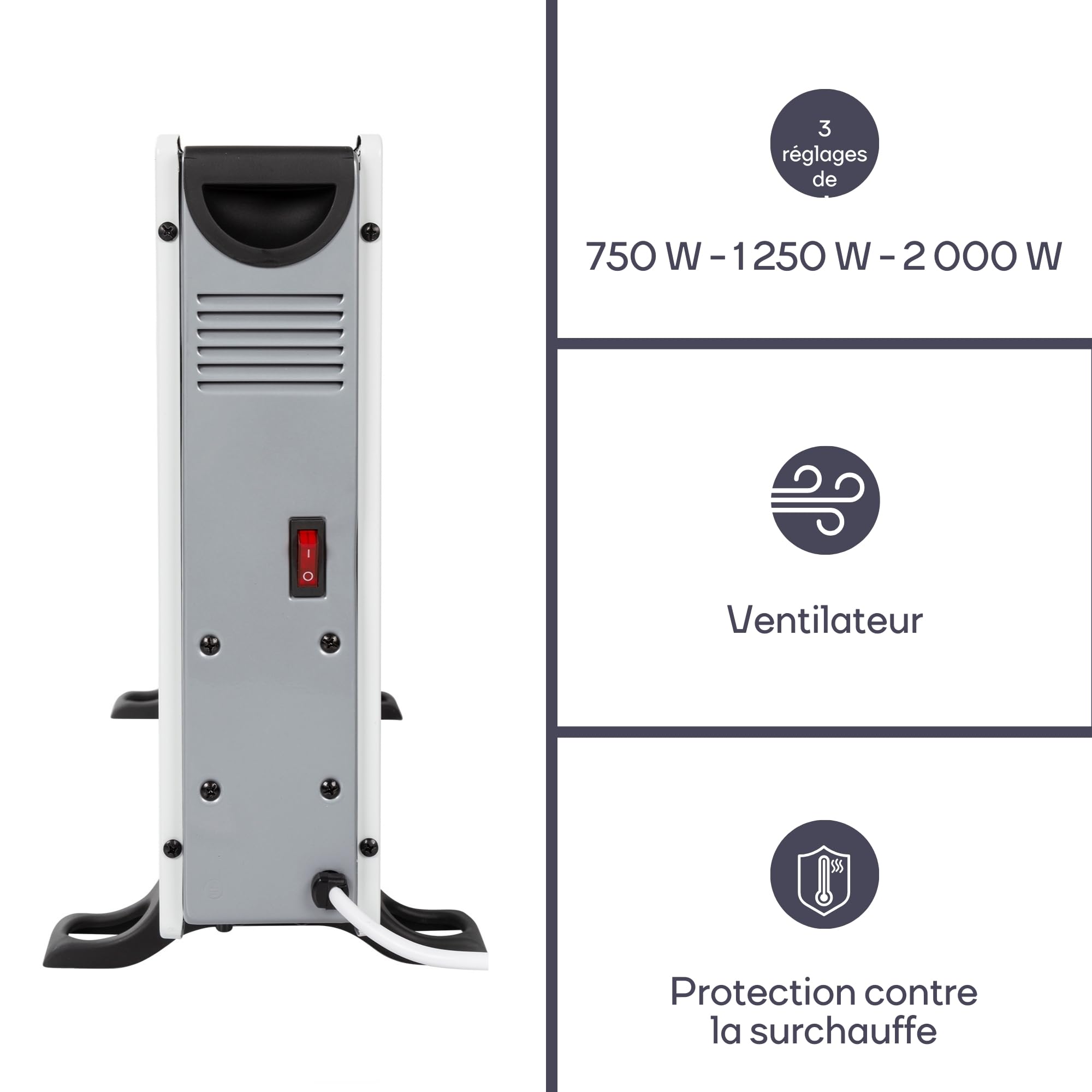 Perel Chauffage convecteur intelligent 2000W, 3 niveaux de chaleur, thermostat, IP20, protection surchauffe, portable avec télécommande et Tuya app, pour pièces jusqu’à 60 m³