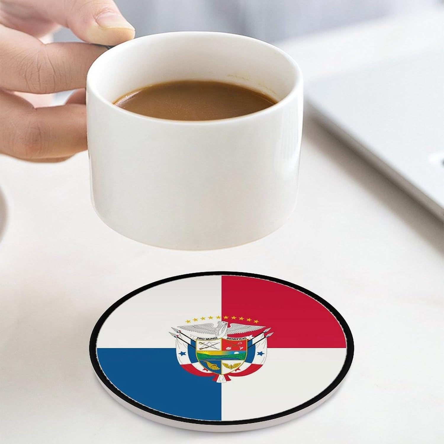 Round Flag of Panama Funny Round Ceramic Coasters for Drink Absorbent Cup Holders Tabletop Protection