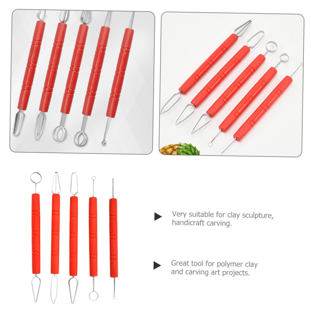 Healvian Kit de Herramientas Profesionales para Esculpir Arcilla y Cerámica, 5 Piezas de Acero Inoxidable y Abs, Portátil para Adultos y Niños, Manualidades y Modelado Artístico, Uso