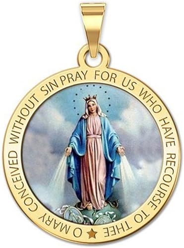 Miniatura 7 de Picturesongoldcom Miraculous Medal Necklace Catholic Virgin Mary Pendant Round Pendants for Women  Men Crafted in 10K14K Yellow or White Gold