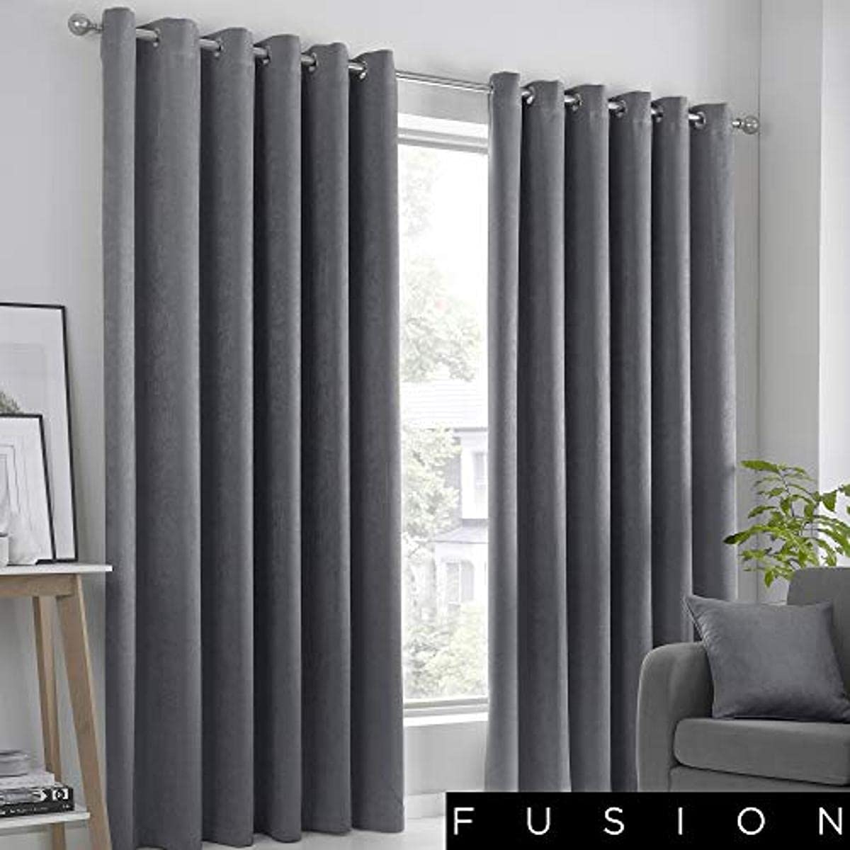 Julian Charles Grey Strata Charcoal Dim Out Eyelet Curtains - W 168Cm (66") X L 229Cm (90")
