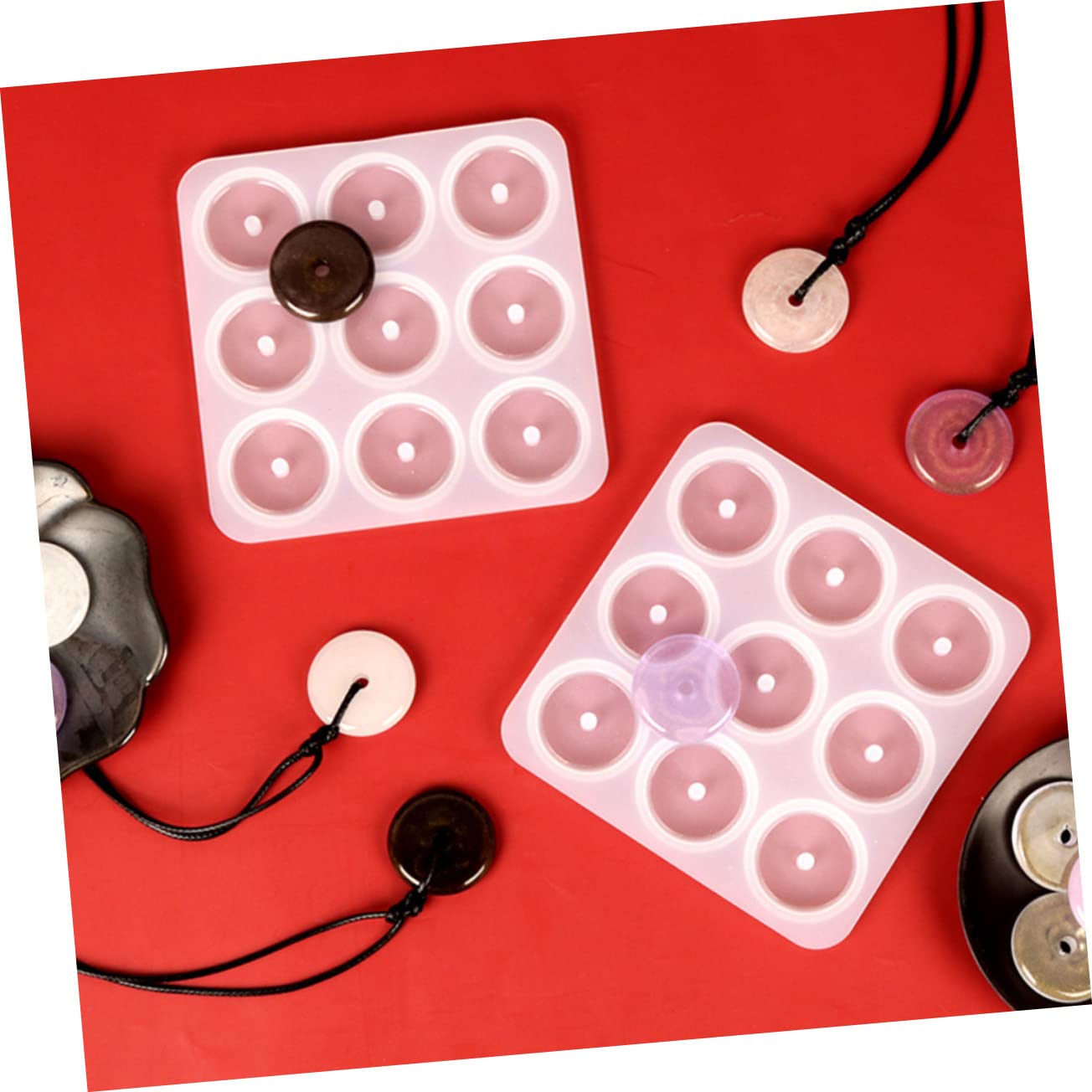 4 Set Mold Silicone Flessibile Per Pendenti Collana Per Creazioni Fai Da Te Per Gioielli E Decorazioni 2 Pezzi*4