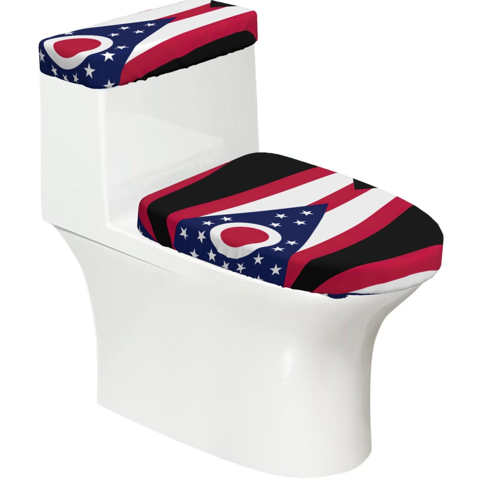 Ohio State Flag Printed Toilet Tank and Lid Cover Set of 2 for Most Bathrooms, Fits Elongated Round Toilets