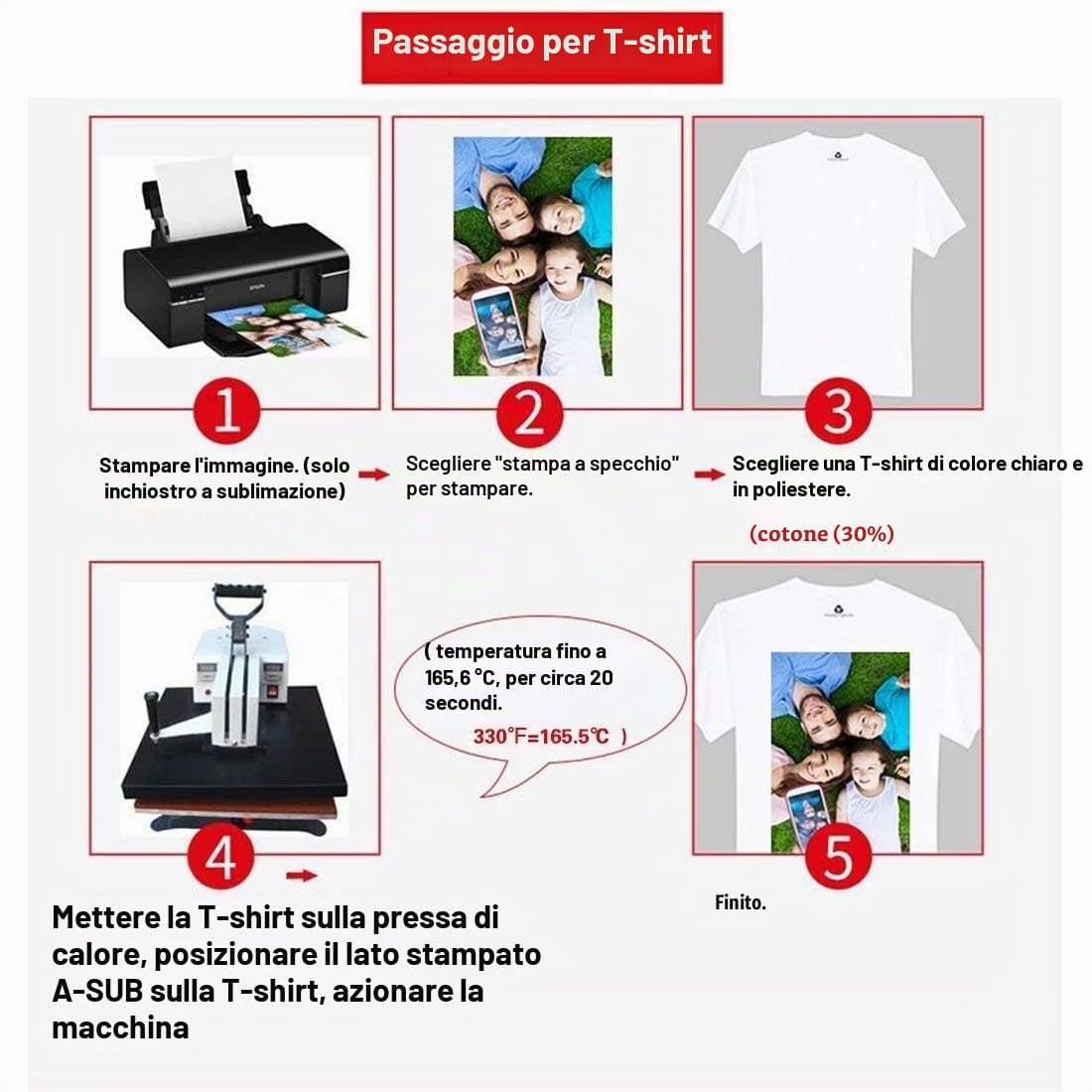 A-SUB Carta per sublimazione A4 210x297mm 100 fogli 120g/m²