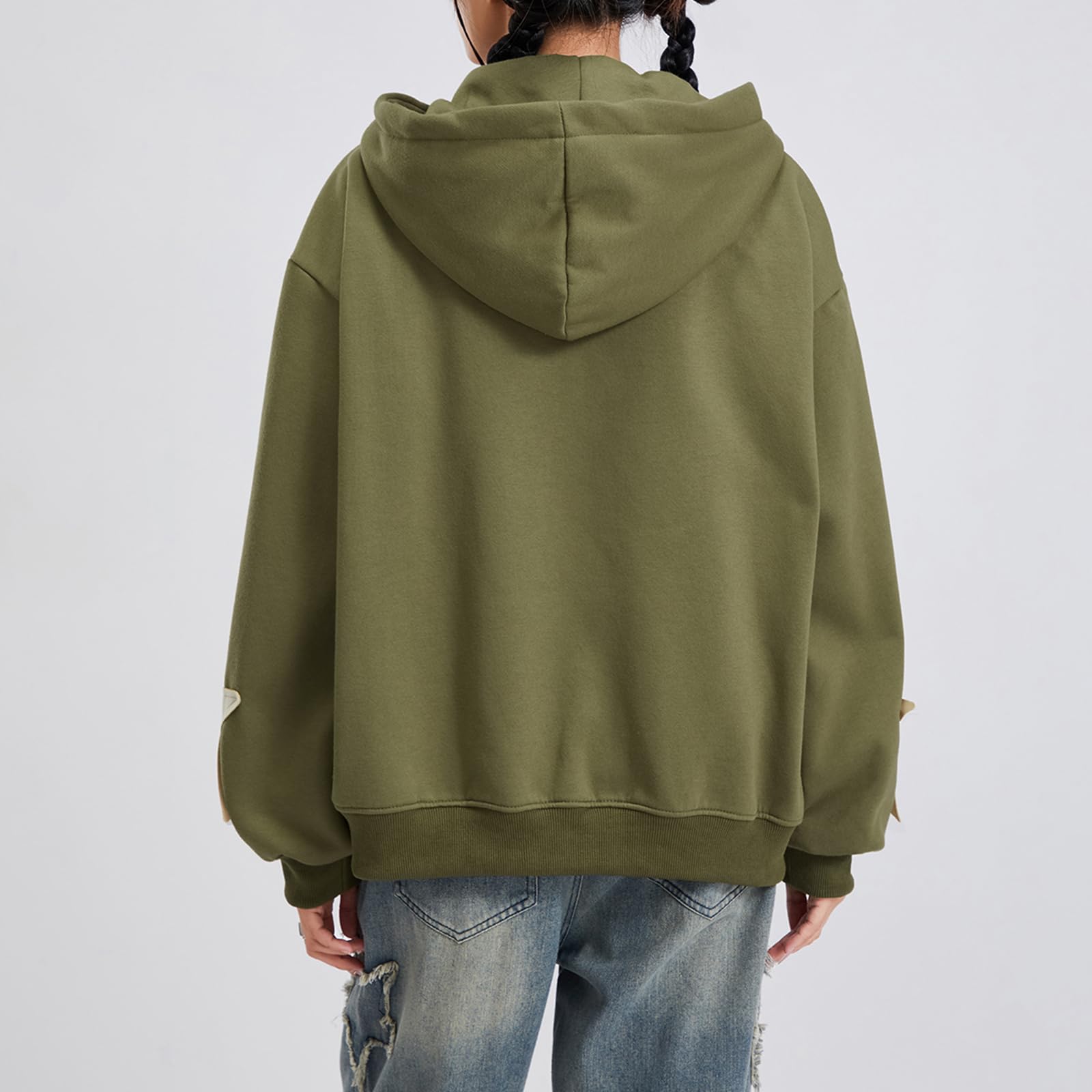 Damen Y2K Kapuzenpullover mit Reißverschluss, Sternenmuster, übergroße Sweatshirts, Fee, Grunge-Grafik, Kapuzenjacke, Harajuku, ästhetisch, E-Girls, Streetwear
