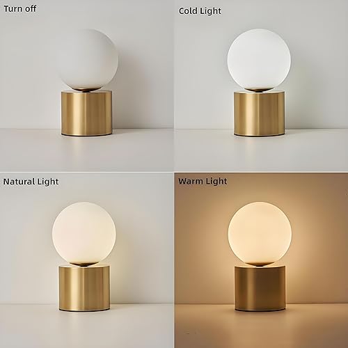 Miniatura 4 de Lámpara de mesa de mediados de siglo, lámpara de noche dorada de lujo para dormitorio, luz de noche de cristal blanco, lámpara de escritorio de