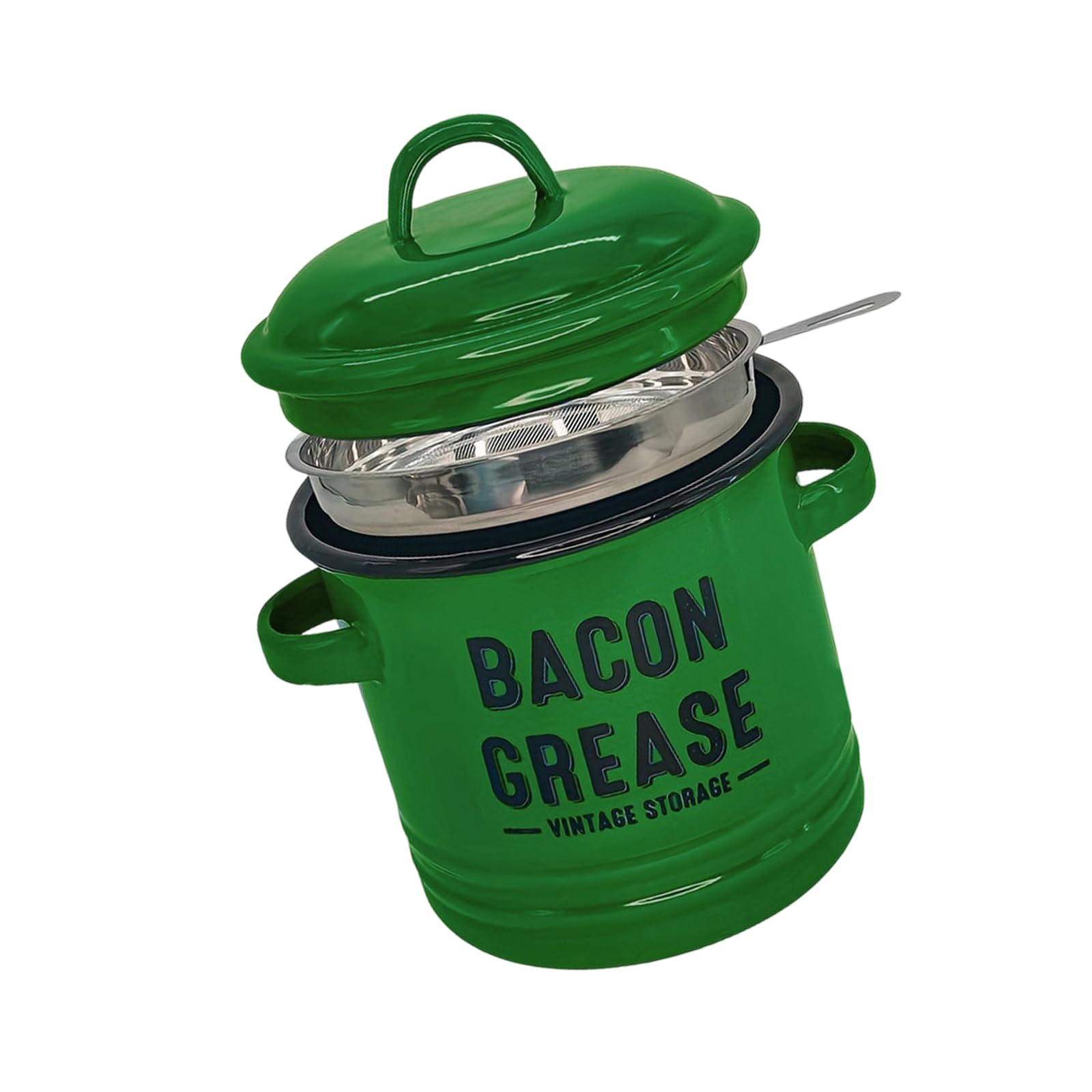 ZWWAAZHF Handle Enameled Bacon Grease Container with Strainer Spoon Multifunctional Kitchen Gadget Multifunctional Seasoning Jar