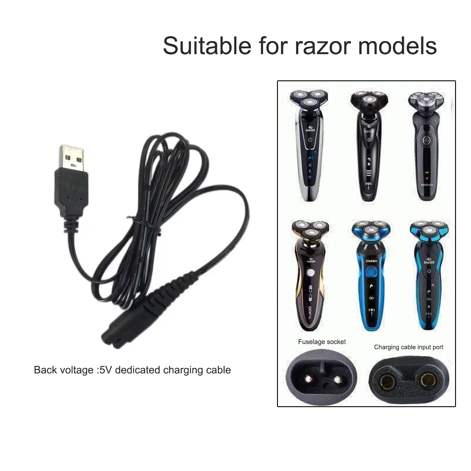 Cavo di ricarica USB per Hatteker, cavo di ricarica nero da 1,5 m, confezione da 2 | Cavo di alimentazione di ricambio adatto per regolabarba RFC-588 RFC-598 RFC-690 RFC-692 RFC-696 RSCX-7568 RSCX-9598