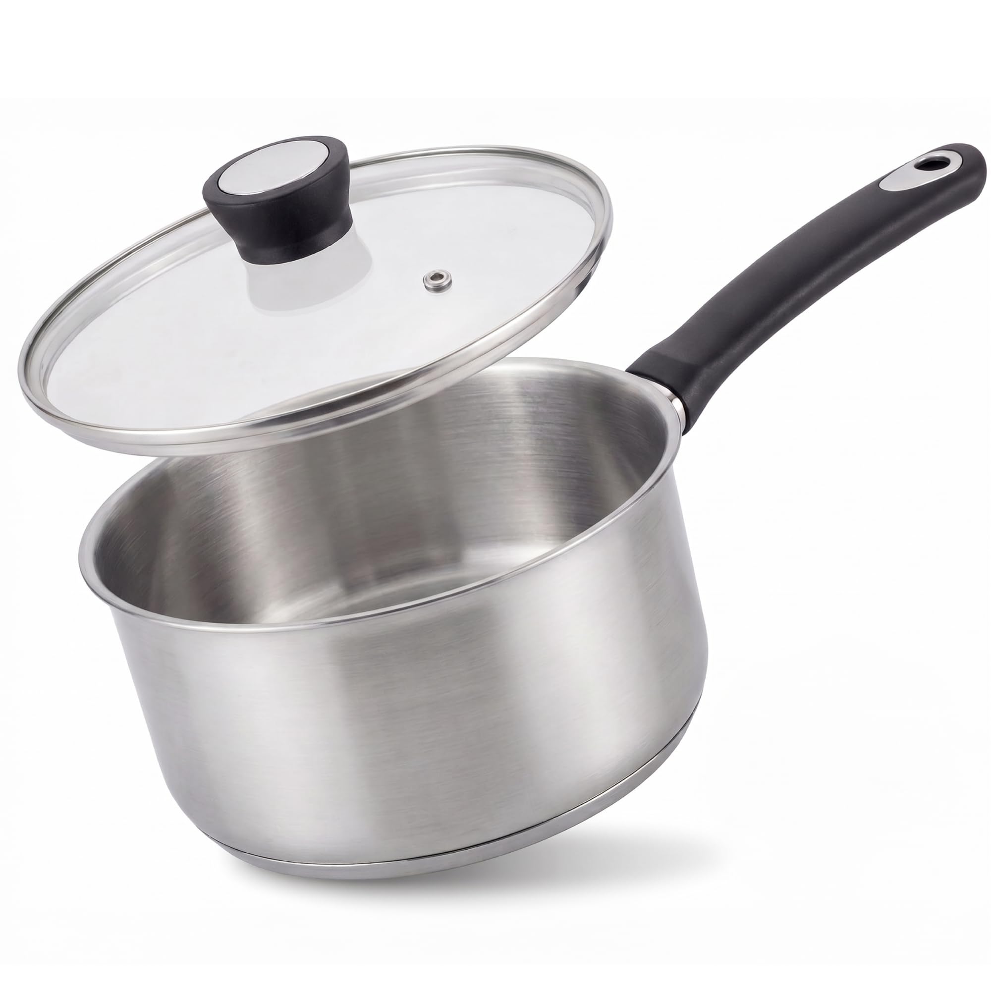 Judge Essential - Stainless Steel Non Stick Frying Pan with Vented Glass Lid - Dishwasher & Oven Safe to 180°C - Stay-Cool Handle - Suitable for All Hob Types (20cm Saucepan)