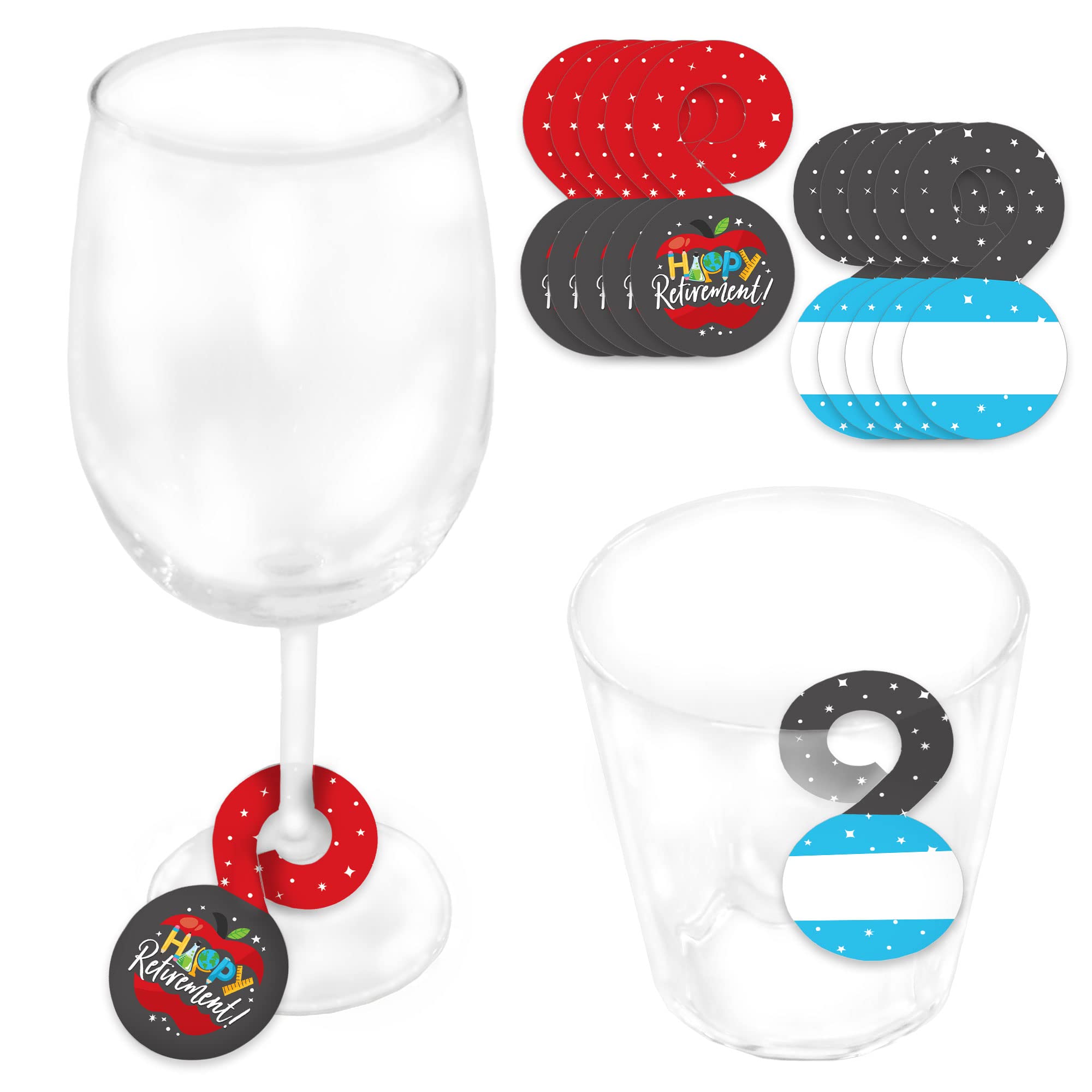 Big Dot of Happiness Teacher Retirement - Happy Retirement Party Paper Beverage Markers for Glasses - Drink Tags - Set of 24