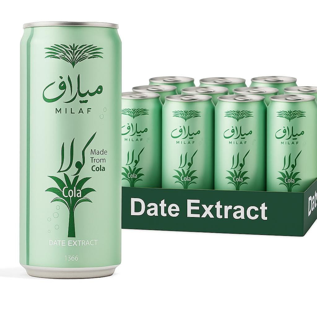 Milaf Date Cola - 8.1 fl oz | Sweet Carbonated Soda Soft Drink Made with Date Extract | Refreshing Non-Alcoholic Beverage | Ideal for Those Following Alcohol-Free Lifestyle (Pack of 12)