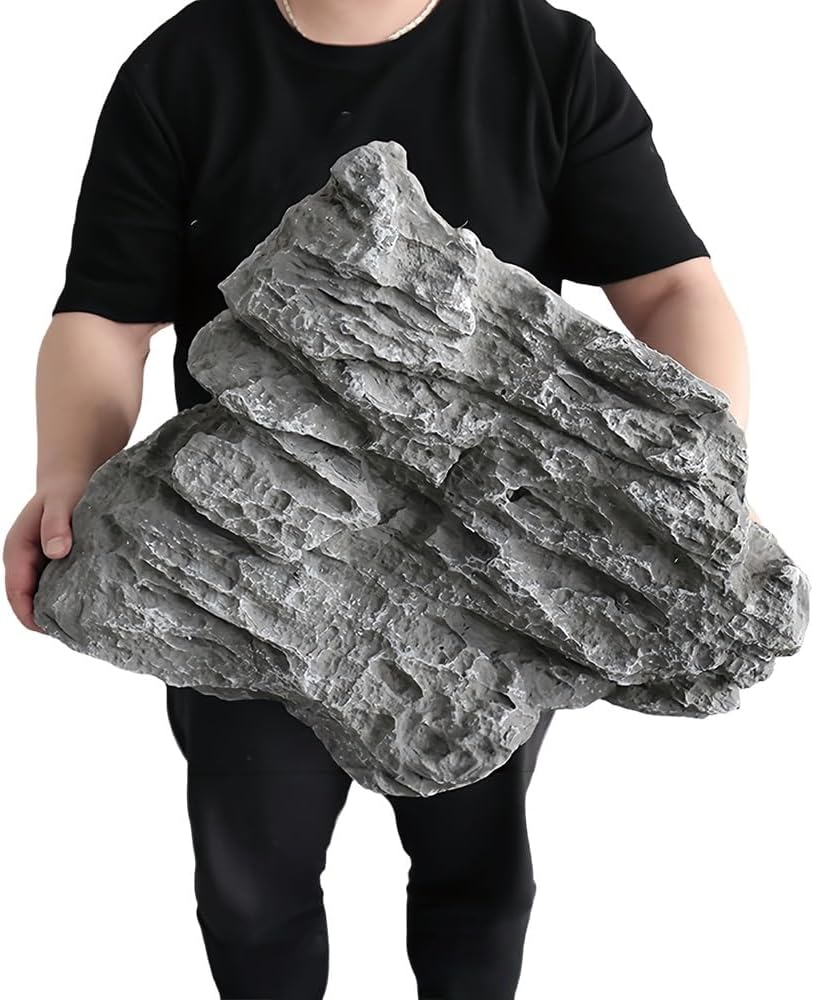 Large Fake Rock Landscaping Well Covers, Granite Rock Molds Utility Cove, Artificial Rock Landscape Decor for Aquarium, Outdoor Yard, Indoor Display & Photography Props(21.7*11.8*17.7in)