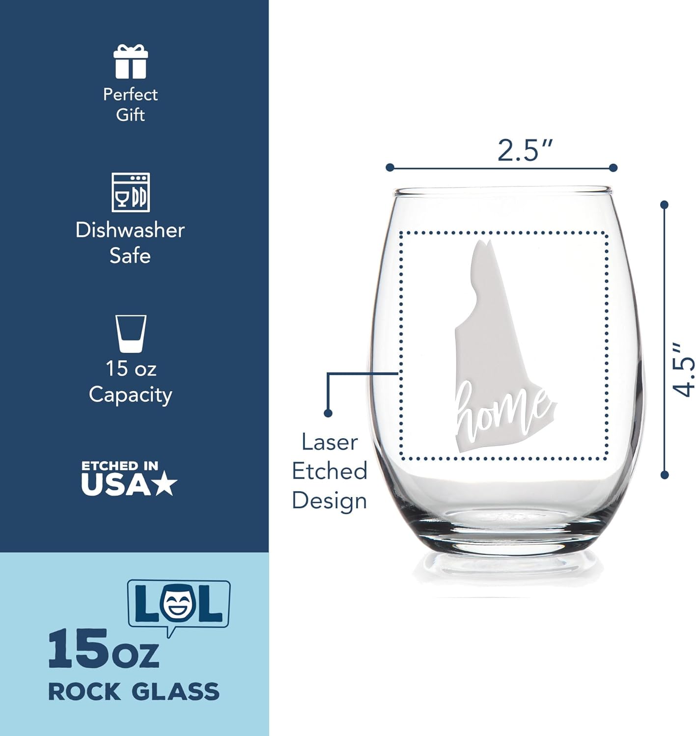 New Hampshire Stemless Wine Glass - State Gift, Local Fan Gift - 2 Glasses